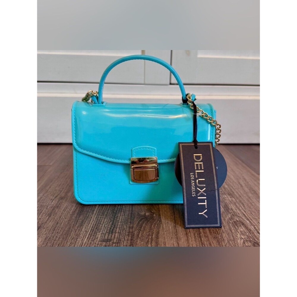 Deluxity Los Angeles Turquoise Patent Top-Handle Crossbody Bag Jelly Purse NWT